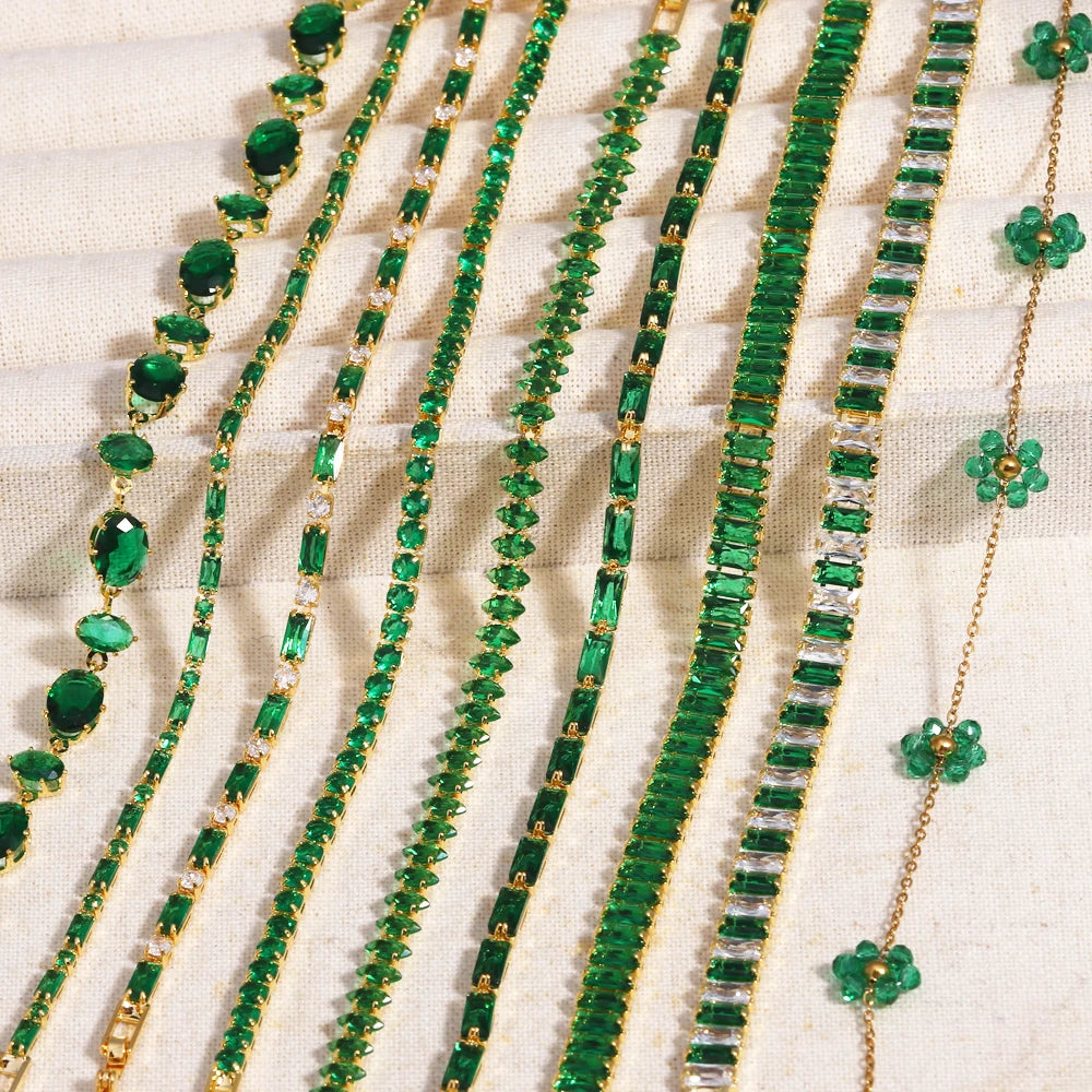 Mix Style Green Micro-inlaid Zircon Tennis Bracelet for Women Men Bracelet Jewelry Accessories - Image 1
