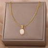Stone Opal Oval Necklace For Women Stainless Steel Gold Color Oval Stone Pendant Necklace Wedding Aesthetic Jewelry Gift - Image 13
