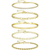 5Pcs Ankle Bracelets Gold Plated Stainless Steel Cuban Link Chain Ankle Set for Women Summer Beach Jewel - Image 1