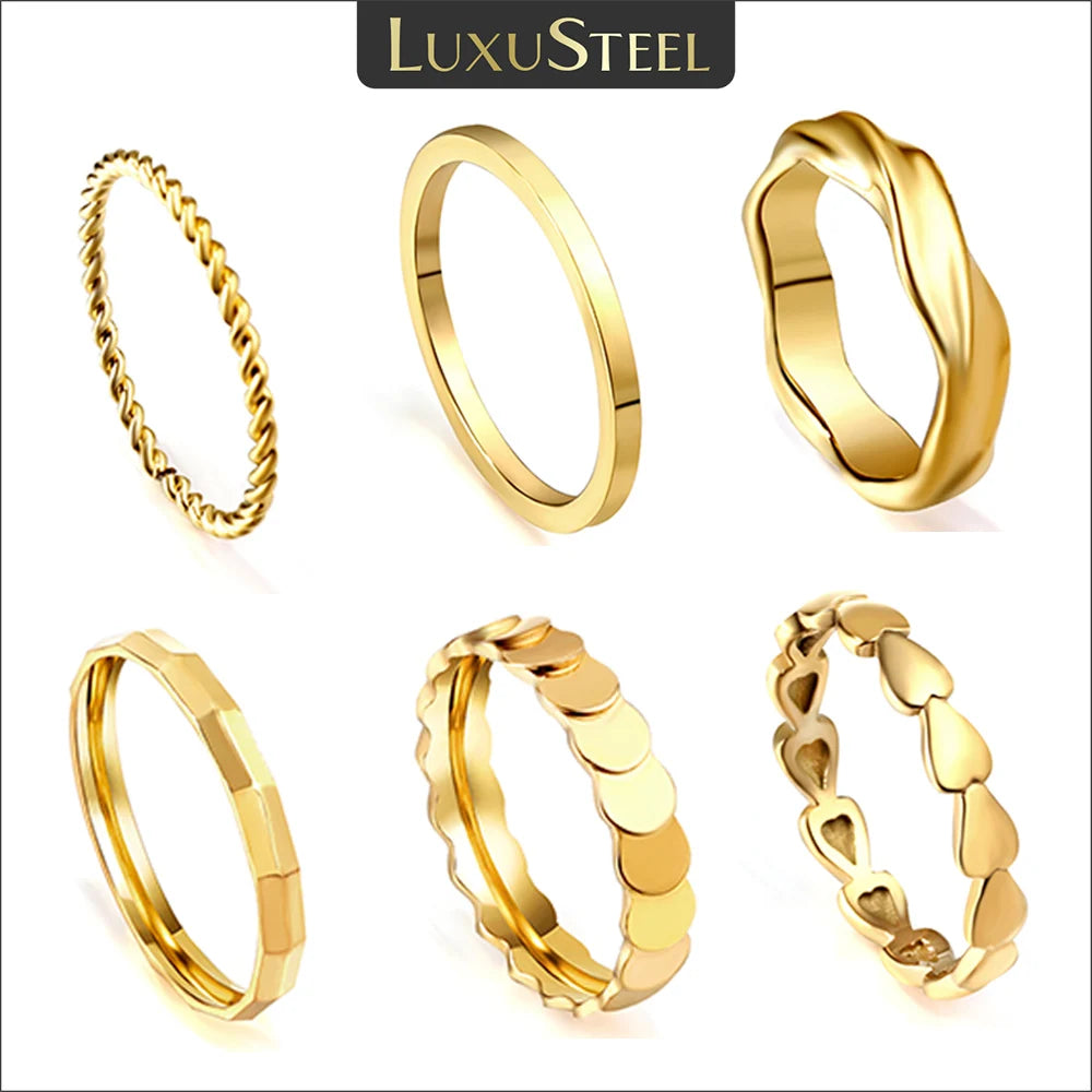 Stainless Steel Women Rings Simple Twist Rope Coin Heart Round Texture Finger Bands Ring Wedding Jewelry - Image 1