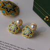 Vintage Baroque Embossed Enamel Flower Brooches Stud Earring Set Pearl Brooch Women Clothing Party Accessories Gift - Image 3