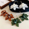 White Resin Flower Hoop Earrings For Women Metal C Shape Statement Earings Jewelry Accessories - Image 5
