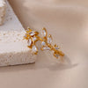 Zircon Leaf Rings For Women Stainless Steel Gold Color Geometric Ring Wedding Jewelry - Image 4