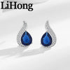 Women's Silver Set Jewelry Inlaid Simulated Sapphire Elegant Simple Necklace Earrings Ring Set Party Jewelry - Image 3