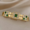 Stainless Steel Large Green Zircon Gold Plated Bracelet Rhinestone Layered Cuff Bracelet Jewelry - Image 6