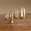 Four-Piece U-Shaped Hoop Earring Set with Geometric Pendants in Gold-Tone or Silver-Tone - Image 2