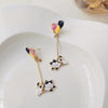 Cute Enamel Cat Balloon Stud Earrings for Women Korean Lovely Rabbit Flower Asymmetrical Tassel Earring Party Jewelry - Image 3