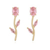 Gold Plated Rose Flower Stud Earrings for Women Brilliant Cubic Zirconia Dangle Earrings Elegant Brass Flower Drop Earrings - Image 11