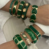 Vintage Exaggerated Green Drip Oil Irregular Grid Water Rhinestone Geometric Wide Bangle Chunky Cuff Bracelet Jewelry - Image 2