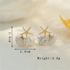 White Pink Shell Starfish Stud Earrings for Women Cute Asymmetric Imitation Pearl Rhinestones Beads Charms Small Ear Jewelry - Image 8