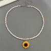 Colorful Seed Beads Short Choker Necklace with Yellow Flower Pendant Gift Necklace Black Orange Color Rice Beads Gift Jewelry - Image 6