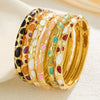 Enamel Dropped Glaze Flower Texture Closed End Bracelet For Women Retro Gold Copper Metal Bracelet Party Jewelry Gifts - Image 1