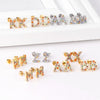 Stainless Steel Initials Letters A-Z Stud Earrings For Women Girls Gold Color Cubic Zirconia Small Mini Earrings Gifts - Image 2