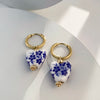 Blue and White Porcelain Teapot Pendant Earring Vintage Ceramic Heart Ball Pearls Dangle Earrings Stainless Steel Jewelry - Image 6