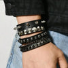 Four Piece Black PU Leather Cuff Bracelet Set with Stud and Chain Details - Image 7