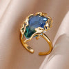 Blue Colorful Zircon Rings For Women Stainless Steel Gold Plated Flower Butterfly Ring Party Shiny Jewelry - Image 5