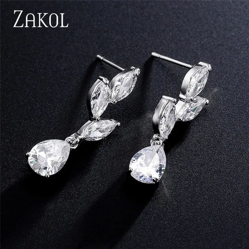 Vintage Flower Shape Zircon Water Drop Crystal Pendant Dangle Women's Earrings Bridal Wedding Jewelry - Image 1