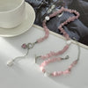 Boho Pink Zircon Heart Circular Imitation Pearl Pendant Necklace Sweet Stone Chain Style Girls Jewelry - Image 5