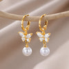 Butterfly Zircon Stainless Steel Pearl Earrings For Women Gold Plated Piercing Earring Aesthetic Jewelry Gift - Image 4