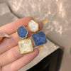 Asymmetric Blue Square Drop Earrings For Women Rhinestone Water Ripple Charms Pendant Earrings Designed Jewelry Gifts - Image 2