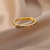 Thin Cubic Zirconia Stacking Ring in Gold-Tone Stainless Steel Adjustable - Image 4