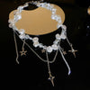 Silver Color Hollow Star Choker Necklaces For Women Long Tassel Rhinestone Imitation Pearl Chain Necklaces Statements Jewelry K - Image 3
