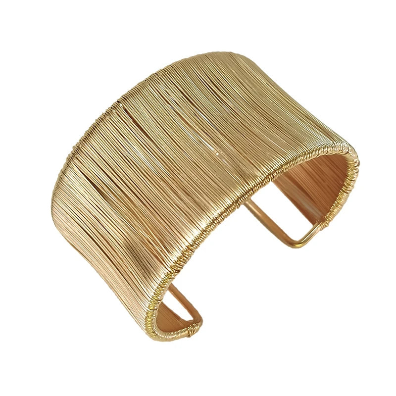 Adjustable Open Wire Cuff Bracelet in Gold-Tone or Silver-Tone - Image 1