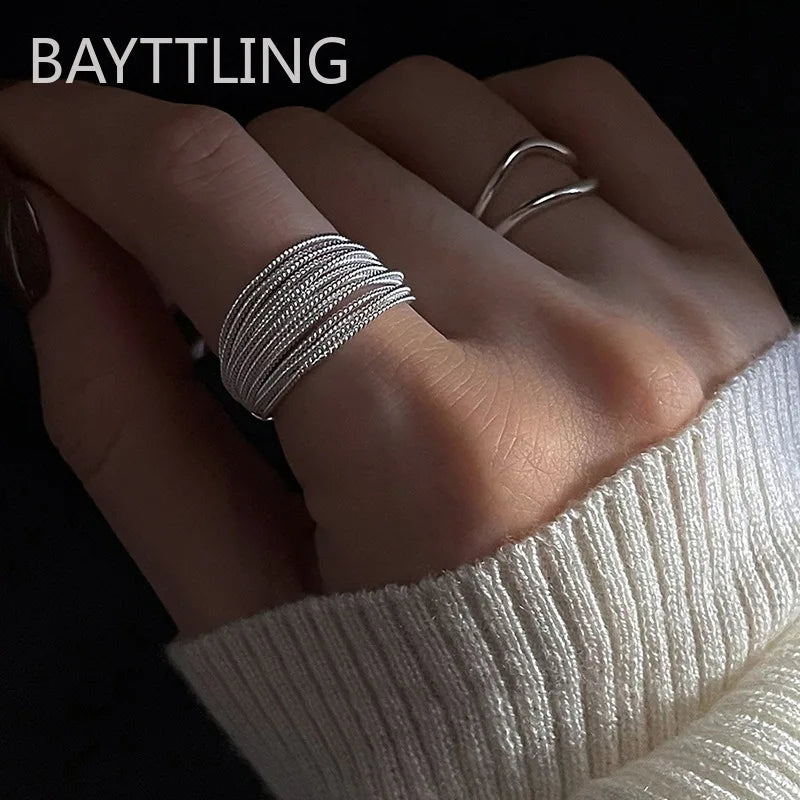 Silver Unique Lines Ring For Women Jewelry Finger Adjustable Open Vintage Ring For Party Birthday Gift - Image 1