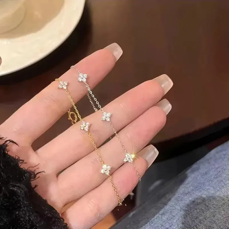 Crystal Four Leaf Flower Bracelet for Women Clasic Gold Color Stainless Steel Zircon Bangle Jewelry Gift - Image 1