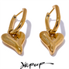 316L Stainless Steel Heart Love Drop Hoop Earrings Sleek Stain Less Metal Jewelry Valentines Gift - Image 1