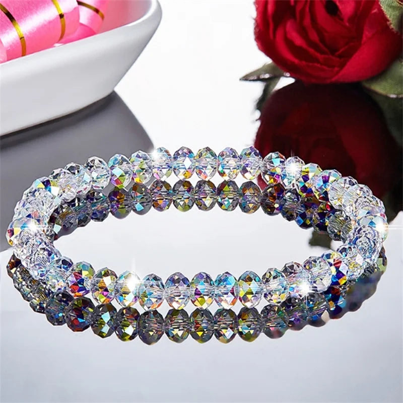 Colorful Crystal Bead Bracelet with Elastic Rope - Image 1