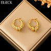 316L Stainless Steel Gold Color Twist Hoop Earrings For Women Holiday Gift Ear Buckle Jewelry - Image 1