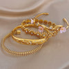 Delicate Zircon Flower Cuff Bangle Bracelets for Women Glossy Gold Plated Stainless Steel Wristband Bracelet Jewelry - Image 4