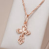 Rose Gold Color Cross Pendant Necklace For Women Men Orthodox Church Jesus Glossy Charm Daily Jewelry - Image 1