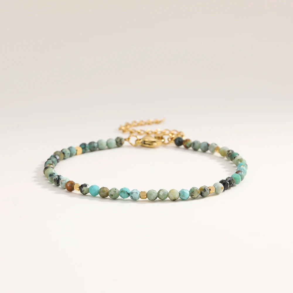 3mm Faceted African Turquoise Nature Stone Beaded Bracelet For Women With gold plated Stainless Steel Square Beads Jewelry - Image 1