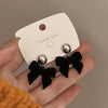 Vintage Black Flocking Bowknot Earrings Geometric Cute Bowknot Stud Earrings for Women Y2K Elegent Jewelry Accessories - Image 1