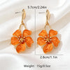 Boho Orange/Dusty Blue Floral Dangle Earrings Women Enamel Flower Gold Drop Earrings Summer Jewelry - Image 3