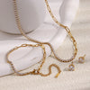 316L Stainless Steel Zircon Asymmetrical Necklace Bracelet Earrings Gold Plated Jewelry Set Gift - Image 5