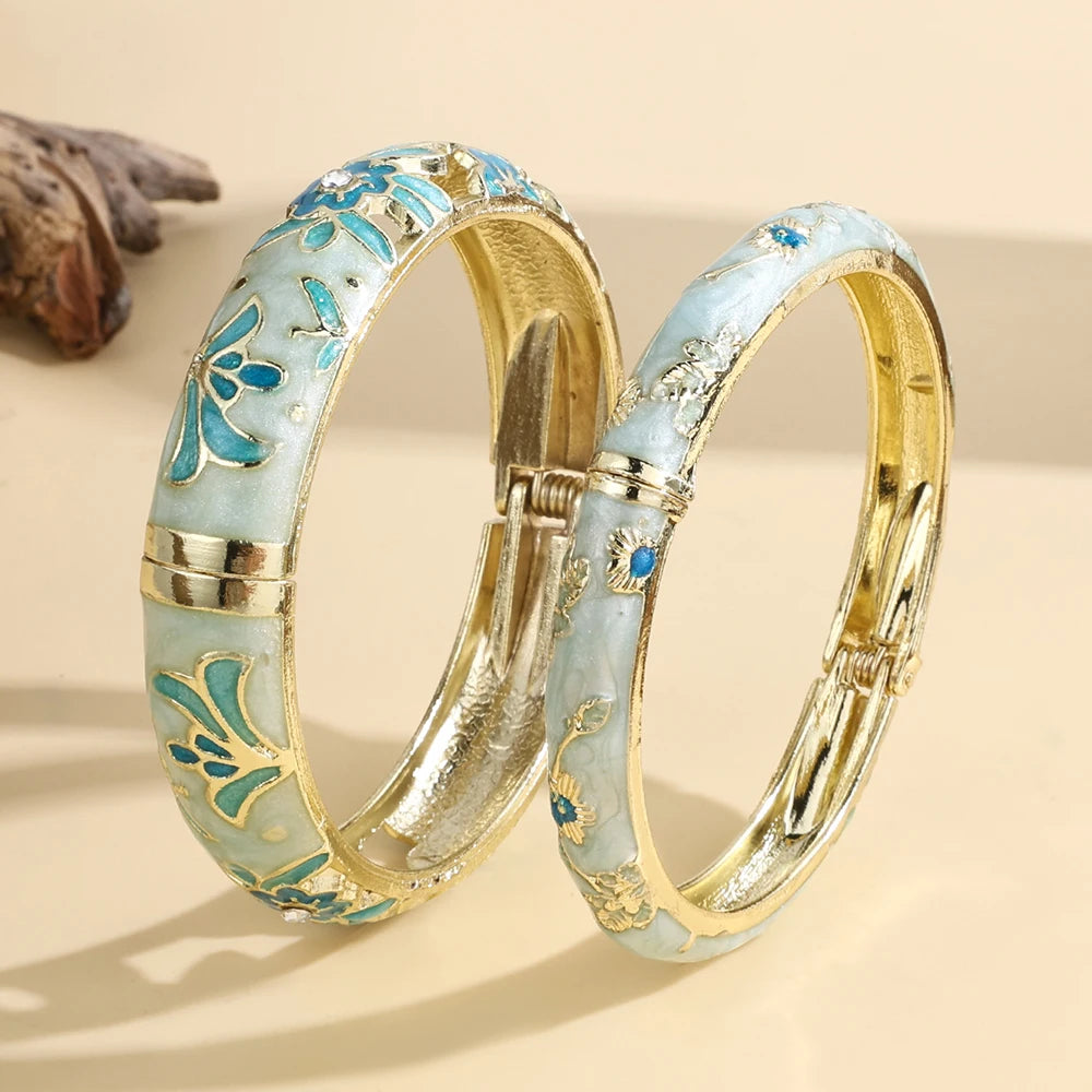 Ftcy 2 Pcs Enameled Bracelets For Women Vintage Hollowed Small Flower Cloisonne Women's Bangles Party Jewelry Gifts - Image 1