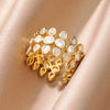White Zircon Geometric Stainless Steel Rings For Women Gold Color Adjustable Wedding Aesthetic Ring Jewelry Gift Accessories - Image 3