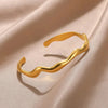Stainless Steel Wave Open Bangle Bracelet in Gold-Tone or Silver-Tone - Image 4