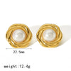 Products Statement Nature Stone Tiger-eye Earrings Gold Plated Stainless Steel Pearl Stud Earrings for Women - Image 14
