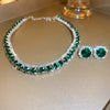 Green Rhinestone Necklace Stud Earrings For Women Crystal Choker Necklaces Ladies Weddings Banquet Jewelry Set K - Image 1