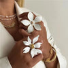 Elegant White Flower Rings for Women Vintage Big Petals Open Chunky Finger Ring Romantic Glazed Design Wedding Knuckle Jewelry - Image 3