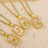 Stainless Steel Square 26 Letters Pendant Necklace White Shell Inlay Cubic Zircon Letter Initial Necklace - Image 5