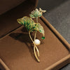 Temperament Pearl Lotus Flower Leaf Brooch for Women Elegant Crystal Plant Dragonfly Brooch Pin Clothing Accessories Gifts - Image 1