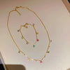 Rainbow Colorful Zircon Necklaces Bracelets Gold Color Multi-layer Rings Jewelry Sets For Women - Image 4