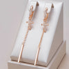 Long Tassel Cross Dangle Earrings For Women Rose Gold Color With Zircon Daily Jewelry - Image 1