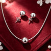 Silver Classy 10mm Beads Necklace Earrings for Women Wedding Jewelry Set - Image 2