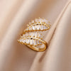 White Zircon Flower Leaf Shape Stainless Steel Rings For Women Adjustable Aesthetic Wedding Ring Light Female Jewelry Bff - Image 31